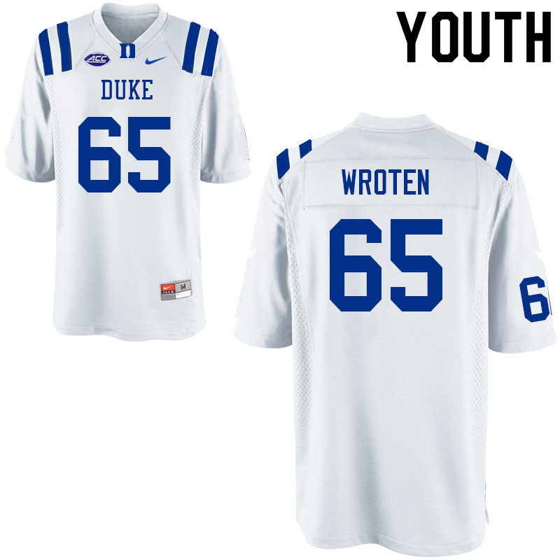 Youth #65 Elijah Wroten Duke Blue Devils College Football Jerseys Sale-White